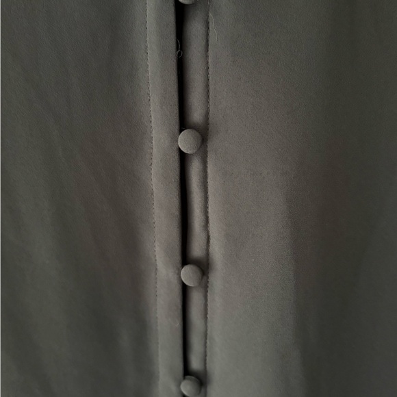 Loft SZ L Gray Bell Ruffle Tie Sleeves Button Down Blouse Shirt Women’s Top - Picture 7 of 8